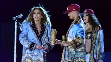 Jennifer Lopez appeared on stage with some bling as made up part of the star-studded line up in New York
